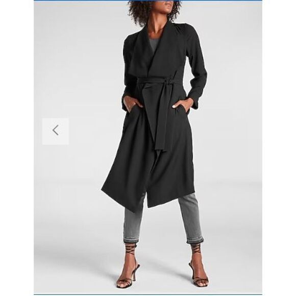 Express Belted Flyaway Soft Trench coat in a Brown XL - Picture 3 of 8